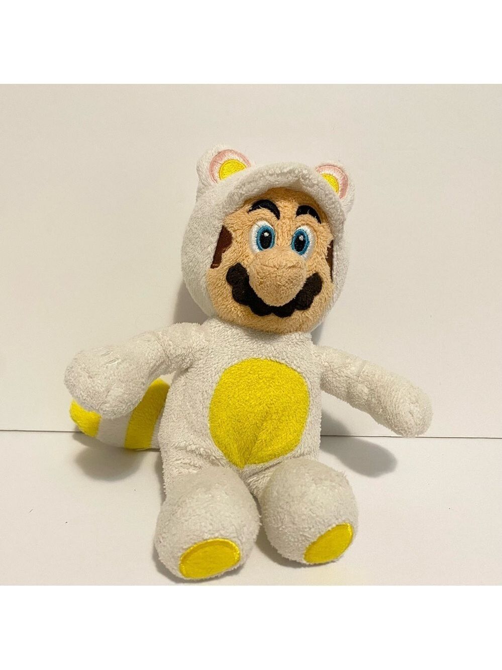 Super Mario Cat Luigi Plush Stuffed Animal Toy White Yellow Costume Plushy